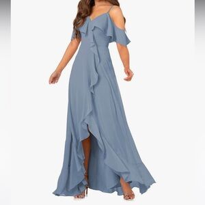 Chic Asymmetrical Blue Ruffle Dress